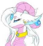  amarandith anthro blue_eyes choker colored_sketch dragon ear_piercing eyelashes female hair headshot_portrait hi_res horn jewelry long_hair necklace octavio-monstero orb piercing pink_scales portrait scales simple_background solo white_background white_hair 