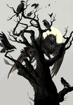  avian bird dead_tree glowing glowing_eyes gryphon moon sandara simple_background tagme white_background 