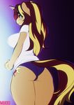  anthro big_breasts blush breasts butt butt_pose clothed clothing cutie_mark equestria_girls equine female horn looking_at_viewer mammal my_little_pony panties purple_underwear solo standing sunset_shimmer_(eg) tsudamaku underwear unicorn 