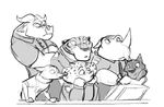  2016 anthro anticipation benjamin_clawhauser bovine buffalo canine cheetah chief_bogo clothing comic crossed_arms disney dravening feline fur greyscale group hand_on_head hi_res male mammal monochrome officer_fangmeyer officer_mchorn police police_uniform simple_background sketch tiger uniform white_background wolf wolford zootopia 