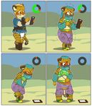  anthro astolpho blush breath_of_the_wild cellphone cheetah cub diaper feet feline fur gerudo_outfit hi_res looking_at_viewer mammal nintendo omorashi open_mouth phone solo spots standing the_legend_of_zelda tongue urine video_games wet_spot wetting yellow_eyes yellow_fur young 