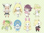  6+girls animal animal_ears animalization blonde_hair burnet_(pokemon) chibi crossover doubutsu_no_mori gen_7_pokemon gladio_(pokemon) glasses green_eyes green_hair grubbin hat highres jewelry lillie_(pokemon) looking_at_viewer lusamine_(pokemon) mao_(pokemon) mei_(maysroom) multiple_boys multiple_girls overalls pokemon pokemon_(creature) pokemon_(game) pokemon_sm sauboo_(pokemon) short_hair smile suiren_(pokemon) tail twintails wicke_(pokemon) 