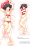 absurdres armpits bangs bare_legs barefoot bikini blush bow breasts collarbone eyebrows_visible_through_hair frilled_bikini frills front-tie_bikini front-tie_top hair_bow highres looking_at_viewer lying mitsumi_misato navel nude object_hug official_art on_back open_mouth pillow scan short_hair short_twintails small_breasts solo swimsuit to_heart_2 twintails yuzuhara_konomi 