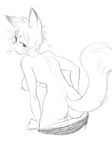  big_breasts blush breasts butt canine clothing crybringer female fox friday_(crybringer) fur hair long_tail looking_back mammal monochrome nipples nude short_hair sketch solo undressing 