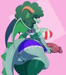  2017 absurd_res anthro balls big_balls big_breasts big_butt big_penis black_sclera breasts butt clothed clothing dickgirl dragon green_eyes green_hair hair haley_sturmbringer_(character) hi_res horn humanoid_penis intersex penis scalie solo sssonic2 tongue tongue_out vein wings 