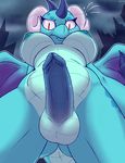  2017 absurd_res anthro balls breasts dickgirl digital_media_(artwork) dragon erection fangs friendship_is_magic hi_res horn humanoid_penis intersex looking_at_viewer low-angle_view my_little_pony nipples non-mammal_breasts nude penis princess_ember_(mlp) skoon slit_pupils solo wings 