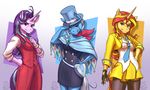  2017 anthro anthrofied clothed clothing equestria_girls equine female fingerless_gloves friendship_is_magic gloves hair hat hi_res horn long_hair looking_at_viewer mammal multicolored_hair my_little_pony mykegreywolf starlight_glimmer_(mlp) sunset_shimmer_(eg) top_hat trixie_(mlp) two_tone_hair unicorn 