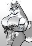  anthro armello big_breasts blush breasts canine dog female greyscale huge_breasts husky joelasko looking_at_viewer magna_(armello) makeup mammal mascara monochrome muscular muscular_female solo standing surprise voluptuous 