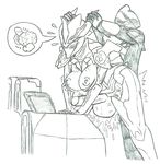  balls big_balls big_breasts blush breasts cum excalibur_(warframe) from_behind_(disambiguation) froobsy gara_(warframe) horn intersex literal_mind_break mind_break nipples not_furry penetration penis sex traditional_media_(artwork) vein veiny_penis video_games warframe 