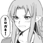  angry blush braid caster collarbone fate/stay_night fate_(series) korikorikori looking_at_viewer monochrome pointy_ears portrait side_braid sketch solo speech_bubble translated 