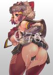  ass breasts brown_hair cameltoe cleavage cum green_eyes heart highres large_breasts monster_hunter papimo partially_visible_vulva plump skull solo underboob 