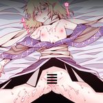  after_sex blonde_hair blush bukkake cum cum_in_pussy cum_on_body cum_on_lower_body cumdrip flat_chest green_eyes gyo mizuhashi_parsee pointy_ears pussy solo spread_legs tears touhou 