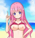  bad_id bad_pixiv_id baka_to_test_to_shoukanjuu beach blue_eyes blush breasts day hand_on_hip himeji_mizuki kamimiya long_hair medium_breasts outdoors pink_hair solo water 