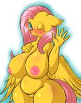  2017 anthro anthrofied big_breasts blush breasts equine feathered_wings feathers female fluttershy_(mlp) friendship_is_magic hair hi_res huge_breasts long_hair looking_at_viewer mammal my_little_pony nude one_eye_closed pegasus pink_hair pussy solo suirano wings 