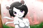  anthro bear black_hair black_nose blush breasts cleavage clothed clothing dress female freedom_planet fur hair kenjikanzaki05 mammal neera_li panda purple_eyes solo video_games wedding_dress white_fur 