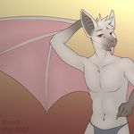  anthro bat biscuits_(artist) clothing front_view loincloth looking_at_viewer male mammal membranous_wings navel red_eyes solo standing tongue tongue_out ulthar view wings yellow_sclera 