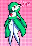  absurd_res big_breasts blush breasts dotted_background eyelashes female gardevoir gradient_background green_hair hair hi_res humanoid nintendo not_furry open_mouth outline pattern_background pink_background pok&eacute;mon pok&eacute;mon_(species) pok&eacute;morph radfeenix red_eyes simple_background solo video_games white_skin 