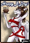  2017 anthro birthday birthday_cake breasts brown_hair cake clone clothed clothing comic english_text equine fan_character feathered_wings feathers female food fur green_eyes hair hooves horse inside looking_at_viewer mammal nipples partially_clothed pegasus ponytail smile solo spread_wings sunny_way sunny_way_(mlp) text white_fur wings 