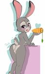  &lt;3 2016 alternate_version_available anthro anus blush butt carrot_dildo chronicsoda disney female fur grey_fur judy_hopps lagomorph looking_at_viewer looking_back mammal nude open_mouth pink_nose purple_eyes pussy rabbit rear_view sex_toy simple_background solo tongue tongue_out white_background zootopia 