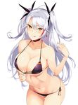  :p ass_visible_through_thighs azur_lane bare_arms bare_shoulders bikini bikini_pull black_bikini blush breasts cowboy_shot eyebrows_visible_through_hair hair_between_eyes hiiragi_yuuichi large_breasts leaning_forward legs_together long_hair multicolored_hair navel orange_eyes prinz_eugen_(azur_lane) pulled_by_self side-tie_bikini simple_background solo streaked_hair swimsuit tongue tongue_out two_side_up very_long_hair white_background 