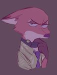  2016 4_fingers absurd_res anthro brown_background canine clothed clothing disney fox gloves_(marking) green_eyes hawaiian_shirt hi_res judylavernehopps looking_at_viewer male mammal markings necktie nick_wilde shirt shock_collar simple_background solo toony zootopia 