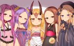  :&lt; abigail_williams_(fate/grand_order) arms_at_sides bangs bare_arms bare_shoulders belt_buckle black_bow black_dress black_hat black_kimono black_panties blonde_hair blue_bow blue_eyes blue_ribbon blush bow breasts brown_eyes brown_hair buckle chacha_(fate/grand_order) chinese_clothes closed_mouth collarbone commentary_request curly_hair detached_sleeves dress eyebrows_visible_through_hair facial_mark fate/grand_order fate_(series) forehead groin hair_intakes hair_ornament hair_ribbon hair_scrunchie hairband half-closed_eyes hands_on_hips hanfu hat highres horns ibaraki_douji_(fate/grand_order) japanese_clothes kimono long_hair looking_at_viewer makano_mucchi medium_breasts medusa_(lancer)_(fate) multiple_girls navel nightgown obi oni oni_horns orange_bow panties panty_peek parted_bangs pelvic_curtain pink_hair polka_dot polka_dot_bow purple_dress purple_hair red_collar ribbon rider sash scrunchie see-through sidelocks sleeveless small_breasts smile strapless strapless_dress tattoo trait_connection twintails underwear upper_body very_long_hair white_ribbon wu_zetian_(fate/grand_order) yellow_eyes yellow_hairband yellow_scrunchie 