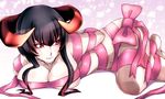  1girl black_hair blush bow breasts cleavage eliza_(tekken) gradient_hair horns large_breasts lindaroze lips long_hair lying nude on_side red_eyes ribbon solo tekken tekken_7 tekken_revolution vampire 