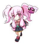  1girl 90s akihabara_dennou_gumi artist_request chibi earrings expressionless female jewelry long_hair ootorii_tsubame petit_ange pink_hair purple_eyes ribbon school_uniform shoes skirt solo twintails walking 