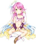  blonde_hair blue_hair collarbone full_body gradient_hair halo highres ikasoke_(likerm6au) indian_style jibril_(no_game_no_life) long_hair looking_at_viewer magic_circle multicolored_hair navel no_game_no_life pink_hair sitting solo torn_clothes very_long_hair white_wings wings yellow_eyes younger 