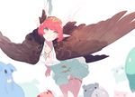  1girl blue_eyes circe_(fate/grand_order) dress fate/grand_order fate_(series) pig pink_hair pointy_ears short_hair solo thigh_strap white_background wings 