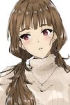  bangs blunt_bangs brown_hair duffy eyebrows highres idolmaster idolmaster_cinderella_girls jewelry kamiya_nao long_hair looking_to_the_side low_twintails necklace parted_lips red_eyes simple_background sketch solo sweater turtleneck turtleneck_sweater twintails 