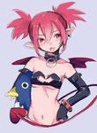  bare_shoulders black_gloves bracelet breasts choker demon_girl demon_tail disgaea earrings etna gloves highres jewelry long_hair makai_senki_disgaea navel pointy_ears prinny red_eyes red_hair simple_background sketch small_breasts tail twintails wings yoiyoi_(yoiyoi-chan) 