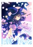  absurdres bag bangs black_hair blush broom dress eyebrows_visible_through_hair frills hat highres holding holding_broom looking_at_viewer magic_circle mitsumi_misato official_art open_mouth purple_eyes scan short_dress smile solo star thighhighs to_heart_2 to_heart_2_dungeon_travelers witch_hat yuzuhara_konomi zettai_ryouiki 