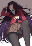  absurdres bangs black_hair black_legwear blunt_bangs blush breasts highres hongchajun jabami_yumeko kakegurui large_breasts lips long_hair looking_at_viewer open_mouth panties panties_under_pantyhose pantyhose red_eyes ribbon school_uniform skirt smile solo straight_hair underwear very_long_hair 