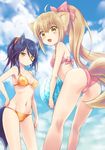  :d amano_sakuya animal_ears ass bikini blonde_hair blue_hair breasts cloud day eyebrows_visible_through_hair fang fox_ears fox_tail konohana_kitan long_hair medium_breasts multiple_girls navel official_art open_mouth ponytail satsuki_(konohana_kitan) sky small_breasts smile swimsuit tail yellow_eyes yuzu_(konohana_kitan) 