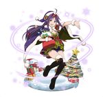  :d ahoge argyle_shorts black_footwear boots box breasts cape christmas christmas_tree cleavage floating_hair full_body fur_trim gift gift_box hairband hat holding long_hair looking_at_viewer official_art open_mouth outstretched_arm purple_cape purple_hair purple_hat purple_shorts red_eyes red_hairband santa_hat short_shorts shorts simple_background small_breasts smile snow snowflakes snowman solo sword_art_online sword_art_online:_code_register thigh_boots thighhighs very_long_hair white_background wrist_cuffs yuuki_(sao) 