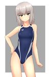  absurdres arena_(company) blue_eyes blue_swimsuit competition_swimsuit contrapposto cowboy_shot flat_chest girls_und_panzer highres itsumi_erika looking_at_viewer one-piece_swimsuit short_hair silver_hair solo standing swimsuit takafumi 