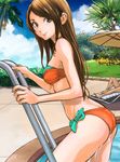  amakasu_an bikini brown_hair long_hair mori_taishi official_art palm_tree radiation_house swimsuit tree umbrella 