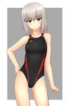  absurdres arena_(company) black_swimsuit blue_eyes competition_swimsuit contrapposto cowboy_shot flat_chest girls_und_panzer highres itsumi_erika looking_at_viewer one-piece_swimsuit short_hair silver_hair solo standing swimsuit takafumi 