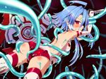  ass axe blue_hair blush clenched_teeth kerneed long_hair looking_at_viewer monster neptune_(series) power_symbol red_eyes restrained short_hair_with_long_locks sidelocks solo symbol-shaped_pupils teeth tentacles torn_clothes white_heart 