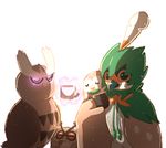  artist_request beak bird cup decidueye drinking eyes_closed feathers hoothoot no_humans noctowl owl pokemon pokemon_(creature) pokemon_(game) rowlet source_request tagme wings 