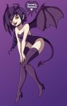  1girl bat_wings boots demon_girl drill_hair high_heel_boots high_heels leotard long_hair purple_eyes solo succubus tail thigh_boots thighhighs wings yellow_eyes zone-tan 