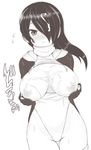  blush breast_hold breasts breasts_outside bukkake closed_mouth cowboy_shot cum cum_on_body cum_on_breasts cum_on_upper_body drawstring emperor_penguin_(kemono_friends) flying_sweatdrops frown gloves greyscale groin hair_over_one_eye headphones highleg highleg_leotard hips jacket kemono_friends large_breasts leotard long_hair looking_at_viewer monochrome nipples nose_blush open_clothes open_jacket solo standing sweat thigh_gap thighhighs turtleneck watayoshi_(suiiho) wavy_mouth 