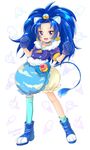  :d animal_ears artist_name blue_bow blue_eyes blue_footwear blue_gloves blue_hair blue_legwear blue_neckwear blue_shirt blue_skirt bow choker crown cure_gelato earrings full_body gloves highres jewelry kawagami_raito kirakira_precure_a_la_mode layered_skirt lion_ears lion_tail long_hair looking_at_viewer magical_girl mini_crown open_mouth precure shirt shoes simple_background single_thighhigh skirt smile solo standing tail tategami_aoi thighhighs white_background white_skirt 