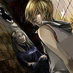  blonde_hair breasts brown_eyes claudia_wolf heather_mason jacket long_hair lowres multiple_girls short_hair silent_hill_3 sleeveless sleeveless_turtleneck turtleneck vest wristband 