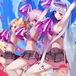  arm_up armpits asymmetrical_bangs back bangs black_panties blonde_hair blush breasts brynhildr_(fate) brynhildr_(fate)_(cosplay) bustier cheer_for_master cheering cheerleader cosplay day embarrassed fate/grand_order fate_(series) glasses green_eyes hair_over_one_eye highleg highleg_panties highres lavender_hair long_hair looking_at_viewer mash_kyrielight medium_breasts microskirt mordred_(fate) mordred_(fate)_(all) multiple_girls nose_blush open_mouth outdoors panties pantyshot pantyshot_(standing) petals ponytail short_hair sideboob skirt sky smile standing sue_(bg-bros) underwear very_long_hair 