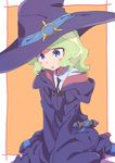  :o blonde_hair blue_eyes blush_stickers diana_cavendish hat high_heels highres hood light_green_hair little_witch_academia luna_nova_school_uniform multicolored_hair oversized_clothes sash sitting sleeves_past_wrists solo tama_(tama-s) two-tone_hair wariza wavy_hair witch witch_hat younger 