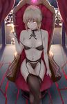  absurdres areola_slip areolae arm_at_side artoria_pendragon_(all) backlighting bangs black_bra black_legwear black_panties black_ribbon blonde_hair blush bra braid breasts city_lights collarbone crossed_legs curtains error eyebrows_visible_through_hair fate/grand_order fate_(series) frown garter_belt gem gins glowing groin highres indoors lens_flare lingerie looking_at_viewer magic_circuit medium_breasts navel neck_ribbon nipples open_mouth open_window panties pubic_hair pulled_by_self ribbon saber_alter short_hair sitting solo stomach stone_floor strap_lift strap_pull thighhighs throne underwear underwear_only undressing v-shaped_eyebrows window yellow_eyes 