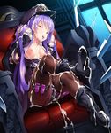  1girl ass boots breasts cum facial female hat lilith-soft looking_at_viewer nipples no_bra noel_renoir potion_(moudamepo) purple_hair red_eyes sex_toy shorts sitting smile sword taimanin_(series) taimanin_asagi taimanin_asagi_battle_arena uniform vibrator 