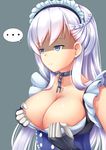  azur_lane belfast_(azur_lane) blue_eyes braid breasts chain cleavage collar collarbone commentary_request empty_eyes french_braid gloves highres kirimori_toya large_breasts long_hair maid maid_headdress shaded_face silver_hair solo 